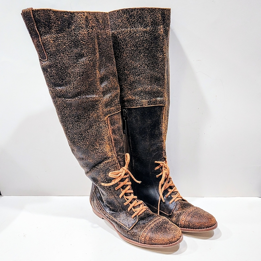 Sibyl Vane Distressed Leather Knee High Riding Boots Women 37 Equestrian Gaucho